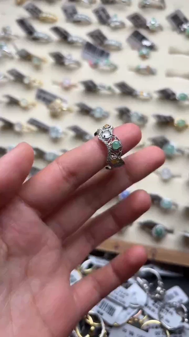 【闪购商品】翡翠戒指银S925镶嵌缅甸A货翡翠S925银镶嵌