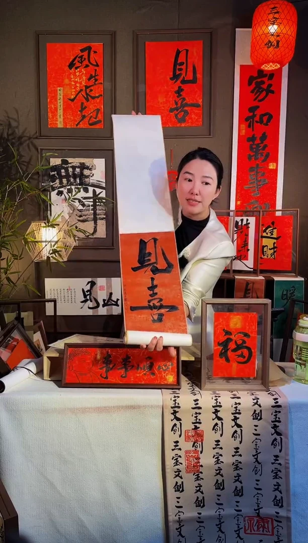 【闪购商品】书法【见喜卷轴】微瑕手写不退换145*22