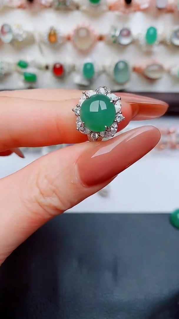 银S925镶嵌戒指翡翠...