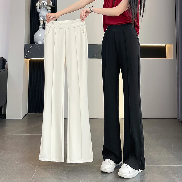 白色微喇裤女春夏薄款高腰垂感西装裤修身显瘦喇叭裤小个子休闲裤