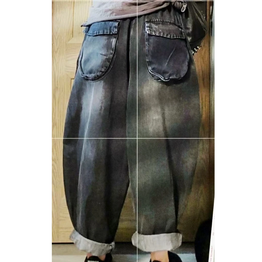 museguhui/木色古汇603#纯色牛仔设计款大口袋牛仔裤