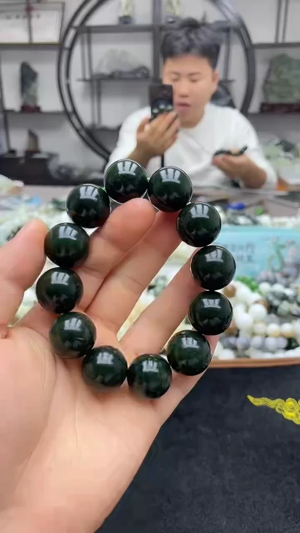 未镶嵌手串和田玉玛纳斯墨碧20圆珠