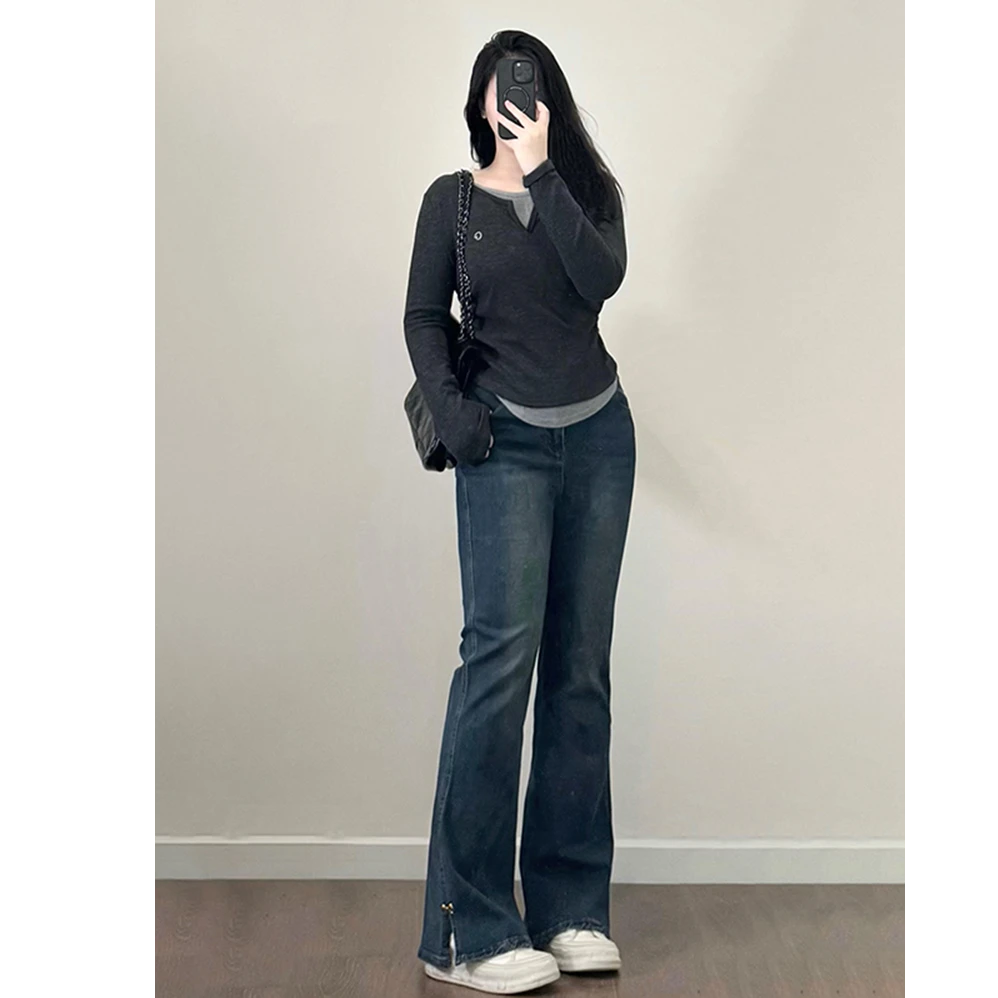 300斤大码胖mm复古微喇牛仔裤女秋季新款裤子显瘦梨形身材喇叭裤