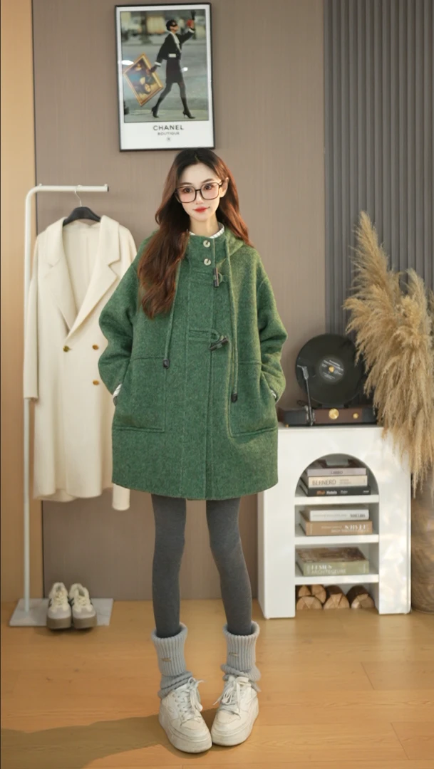 [无所畏惧]2025秋季新款双面羊毛大衣女时尚气质显瘦减龄连帽外套