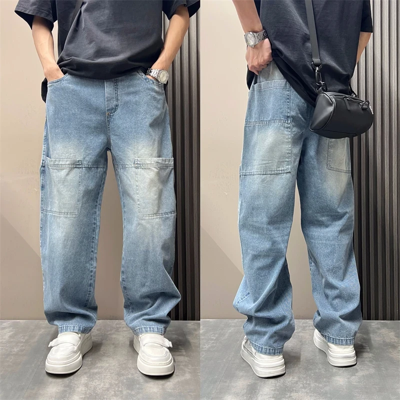 2025秋冬新款大口袋潮流百搭男款直筒牛仔裤复古痞帅宽松休闲长裤