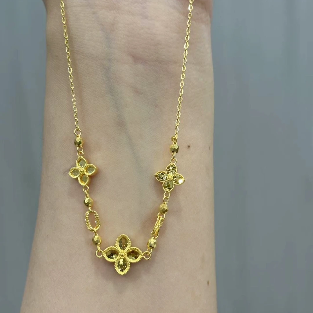 Q【三幸运套链】足金999精工5G