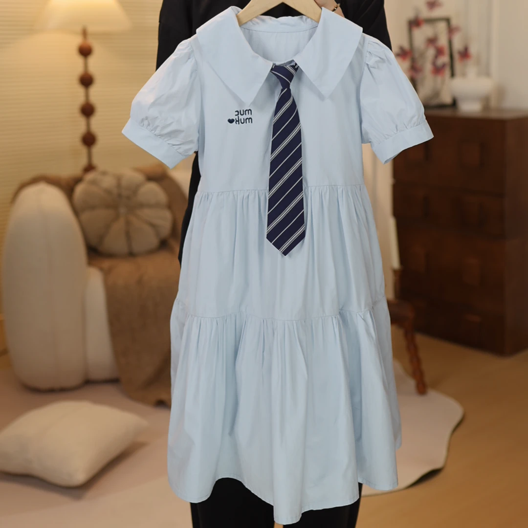 女大童夏季连衣裙洋气学院风公主裙短袖衬衫A字裙青少年女生裙子