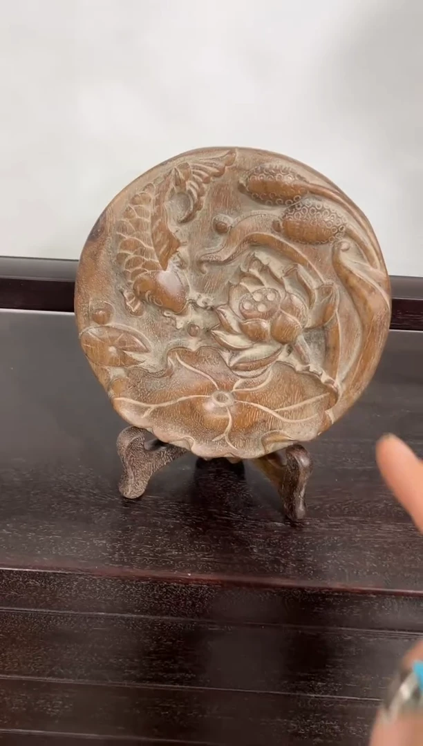 莲年有鱼花梨木摆件
