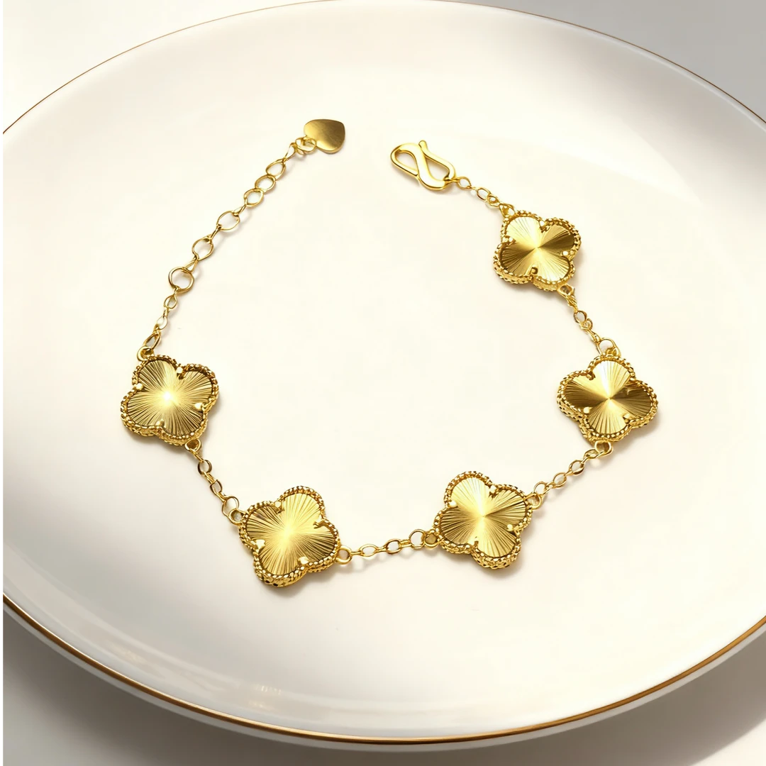 铜合金手链 铜合金手链 不掉色镭射金色五花四叶草手链精致婚礼