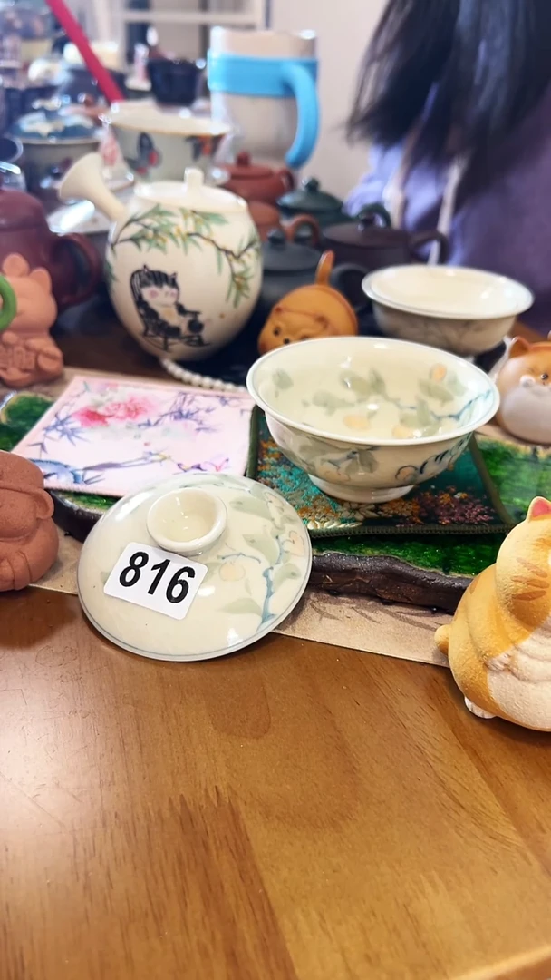 【茶瓷物语】微瑕小猫盖碗816