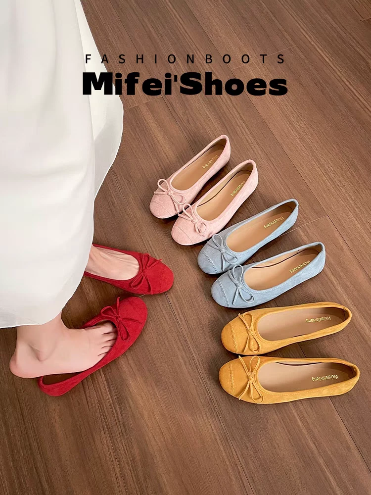 现货~【羊皮版】红色单鞋女平底法式气质软底芭蕾瓢鞋温柔晚晚鞋