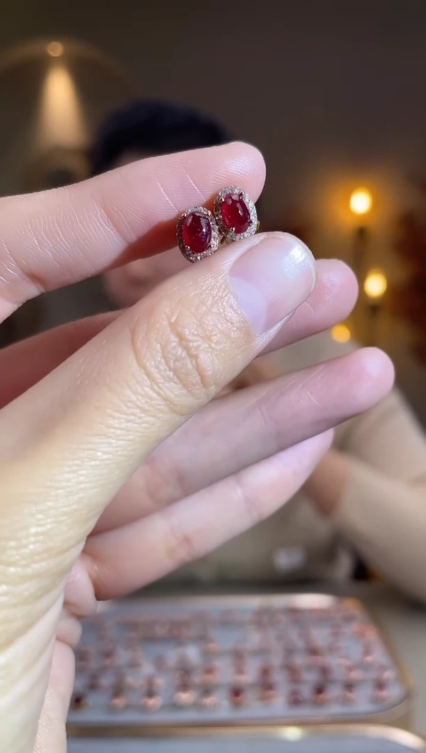 银S925镶嵌耳饰红宝石耳饰