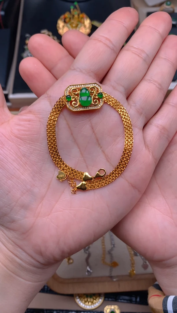 【闪购商品】翡翠手链银S925镶嵌葫芦