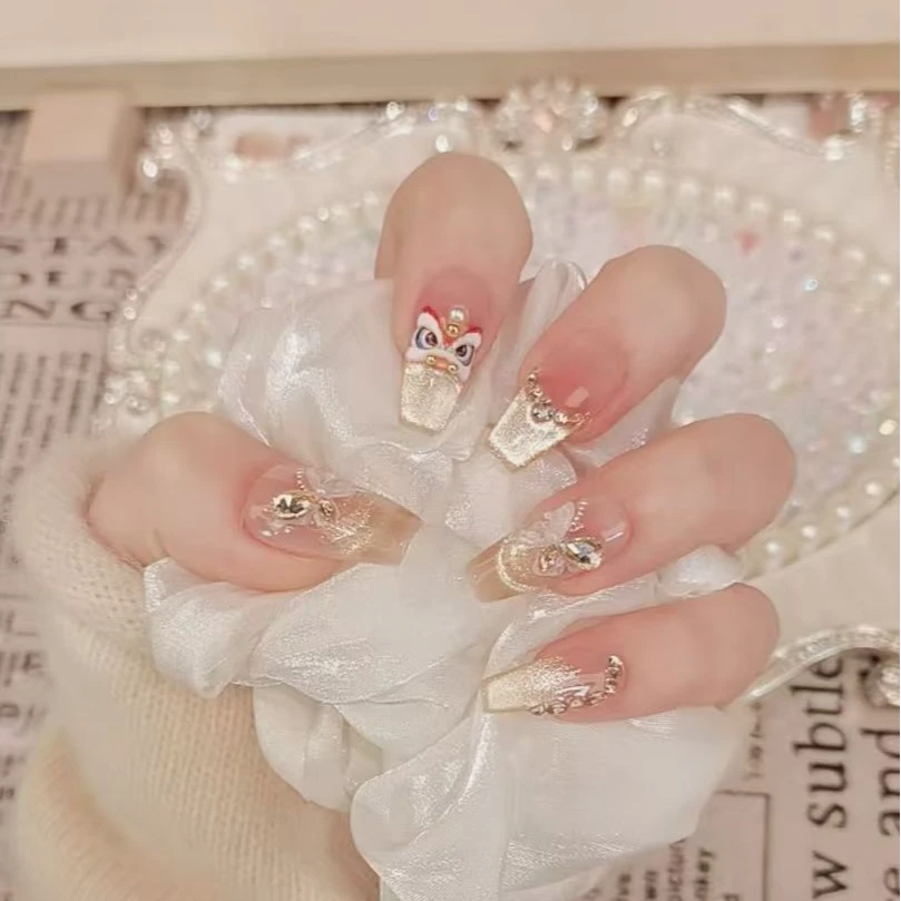 【狮狮如意】手工穿戴甲醒狮非立体新款立体蝴蝶穿戴式美甲十片装