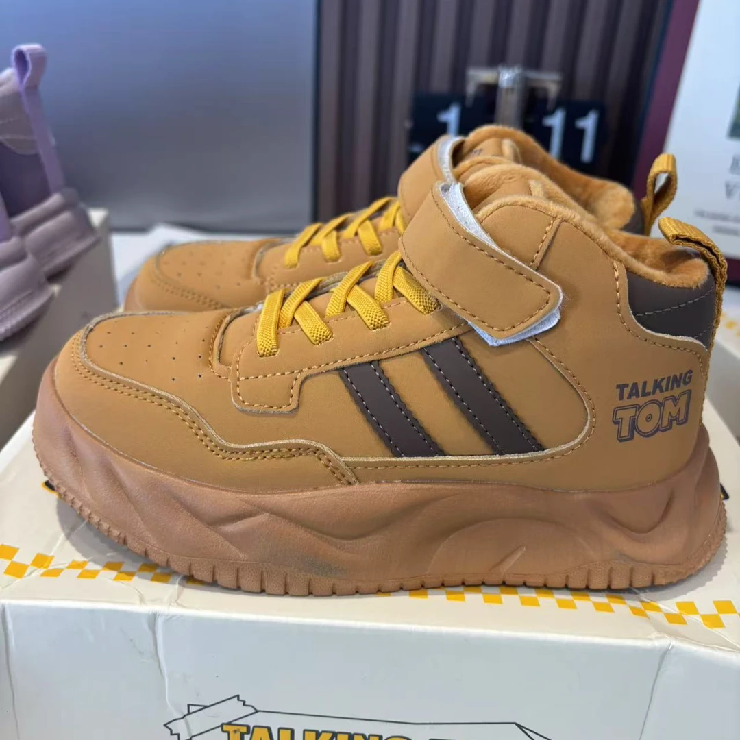 儿童板鞋加绒棉鞋微绒二棉高帮鞋秋冬季新款男中大童运动鞋2019