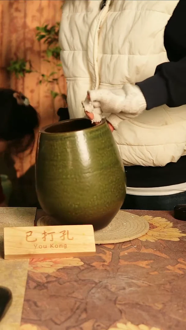 陶瓷20-154高23口12误差2已打孔孤品