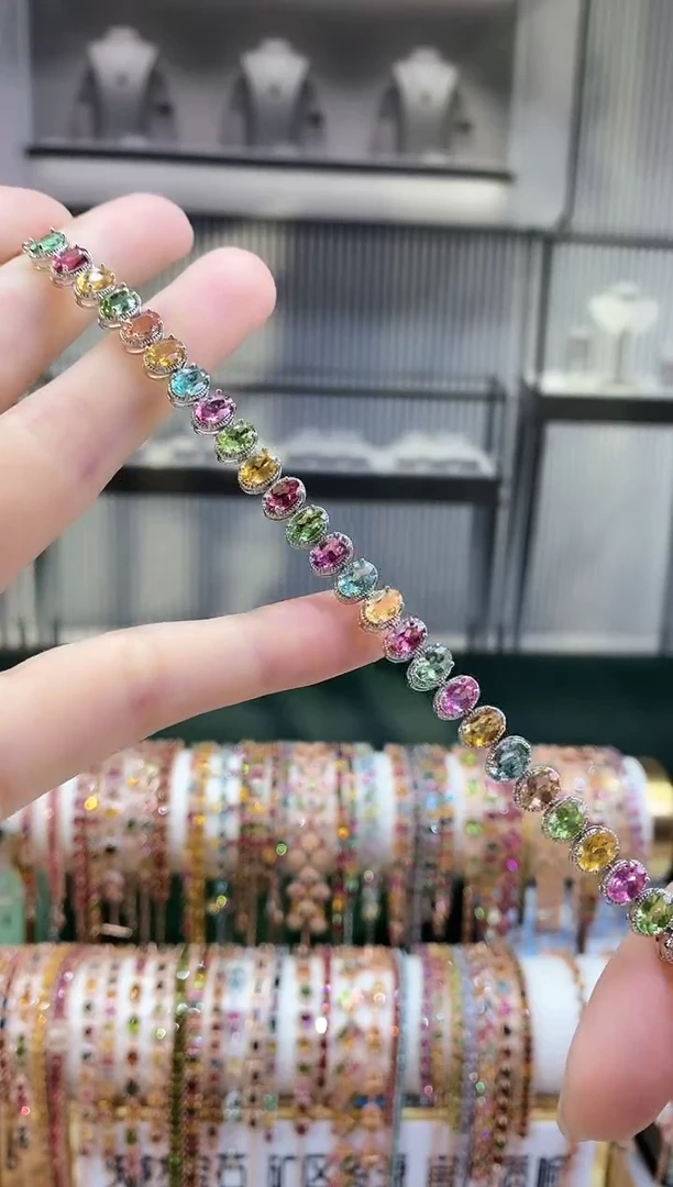 银S925镶嵌手链碧玺4354354354354