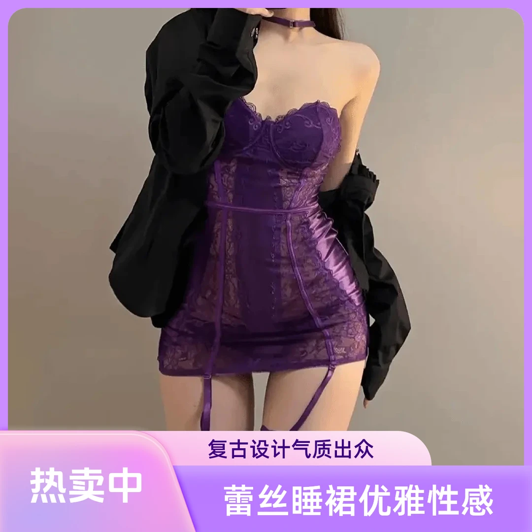 高级蕾丝气质辣妹包臀裙连体复古美式约会战袍纯欲睡裙