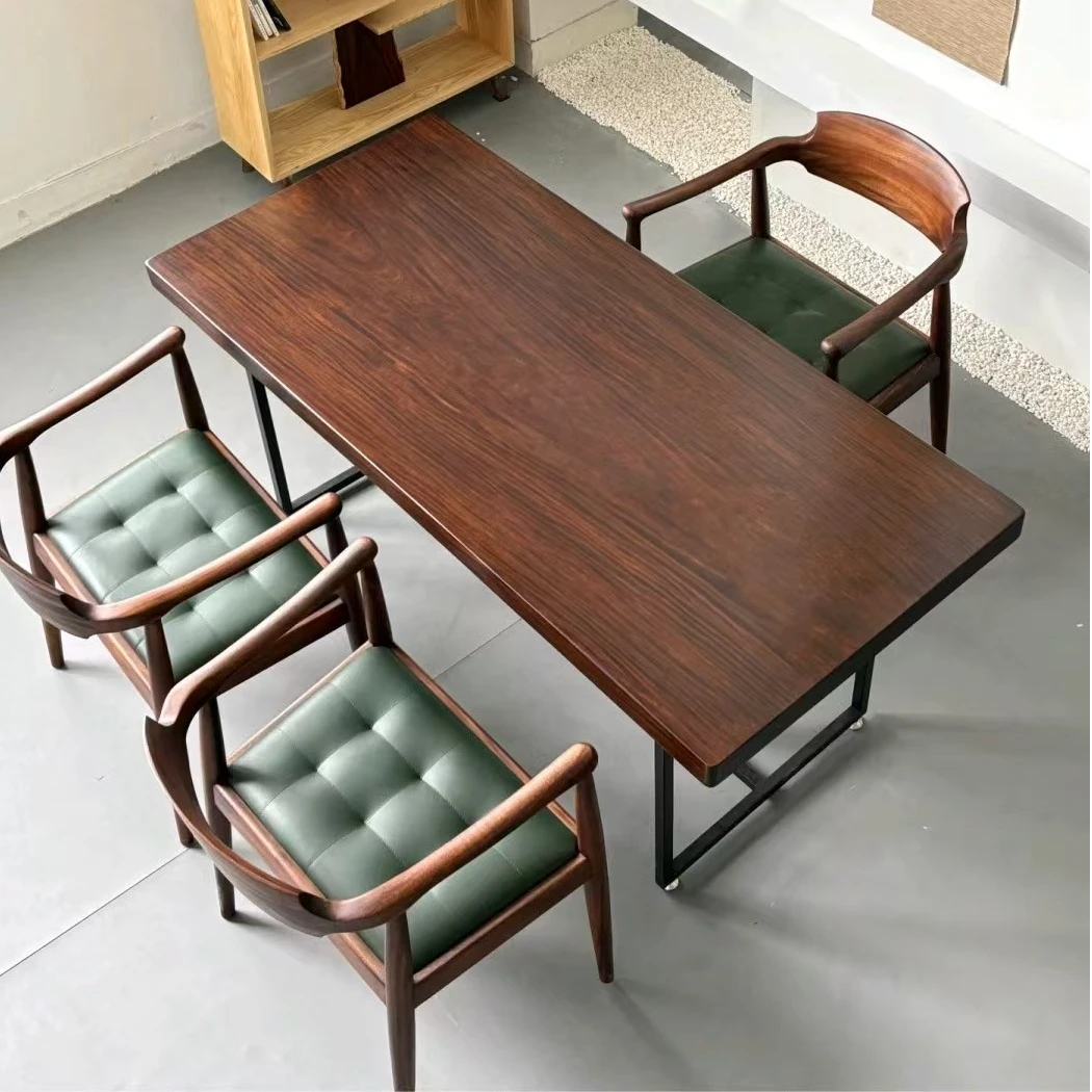 黑胡桃木色非洲柚木 实木大板桌 原木茶桌 餐桌 书桌 办公桌 整板