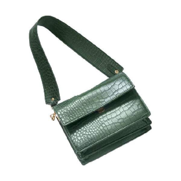 026防盗纯色单根锁扣多口袋款斜挎包女士斜跨包绿色肩包复古