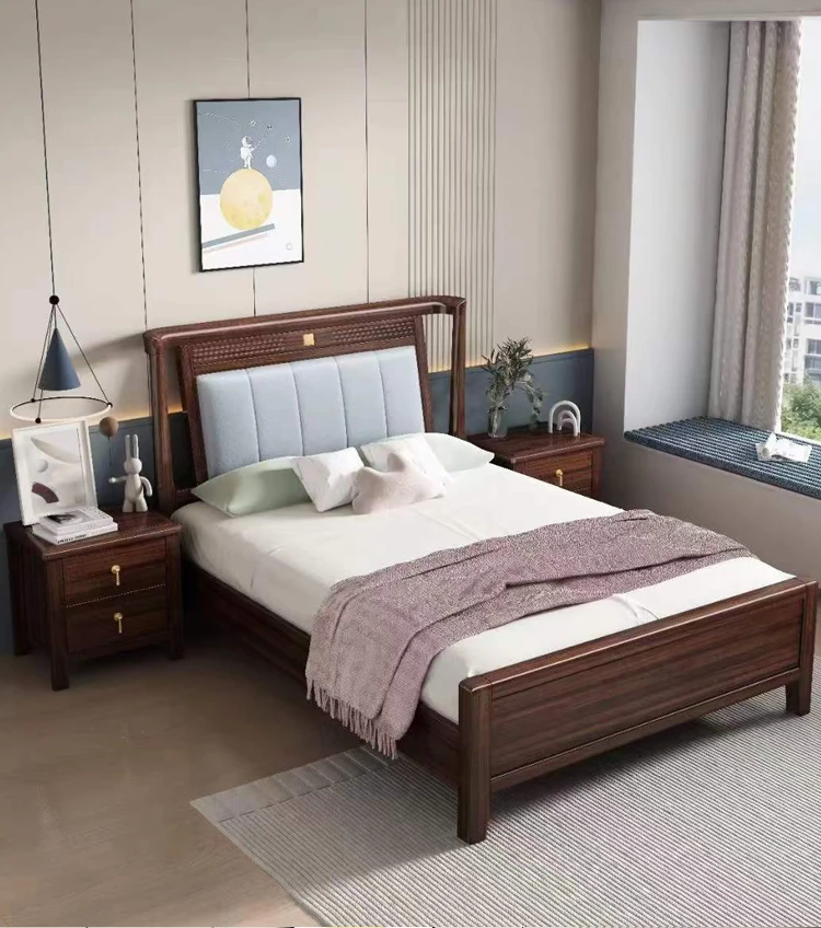 乌金木1.2米实木床现代简约1.35M小床轻奢高箱储物床新中式1.5m床