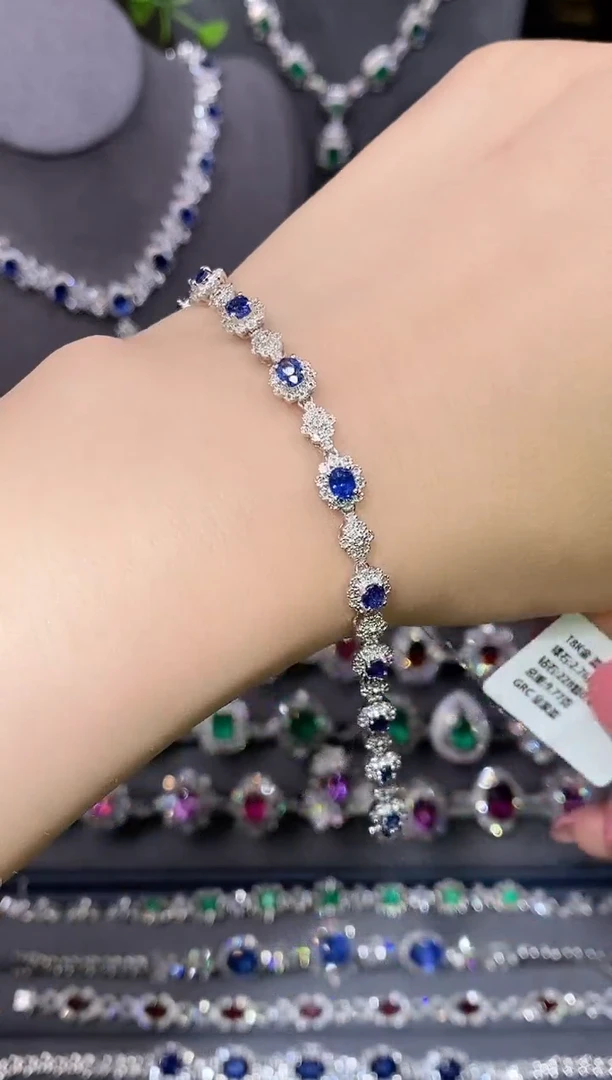 手链蓝宝石18K金镶嵌2.76ct/GRC/皇家蓝