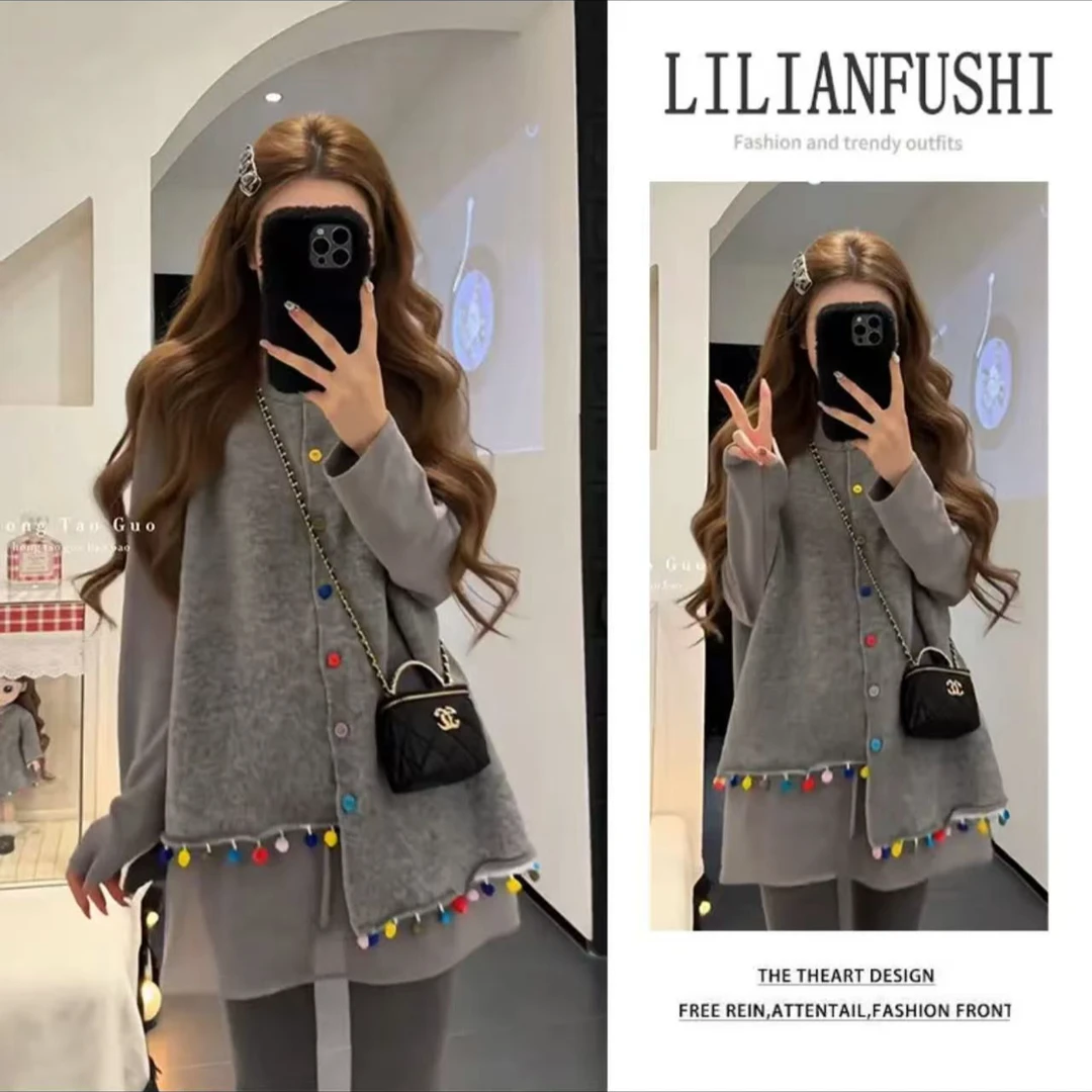 韩系时尚穿搭2026早春新款设计感针织马甲打底衫二件套dly8365