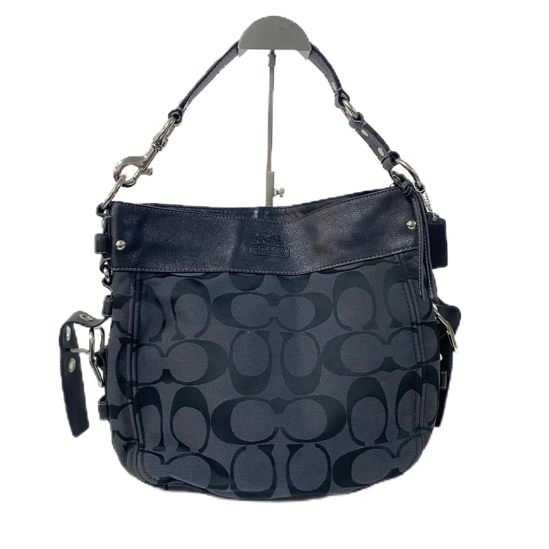 95新 COACH/蔻驰 黑色老花帆布拼皮单肩腋下包 Y-50003-B