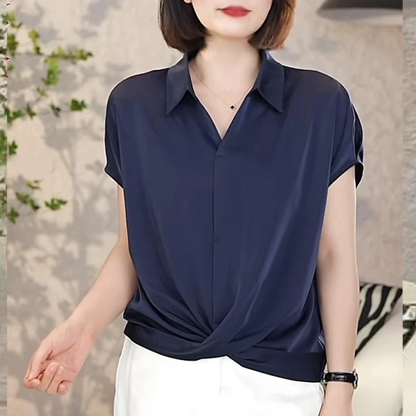 香朵儿简约高级感气质短袖衬衫女2025夏季新款丝滑感百搭衬衫上衣