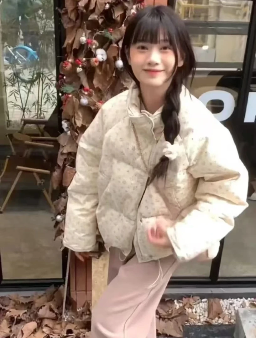 A909碎花女2025香风士棉服外套过冬保暖加厚百搭学生休闲时尚棉服