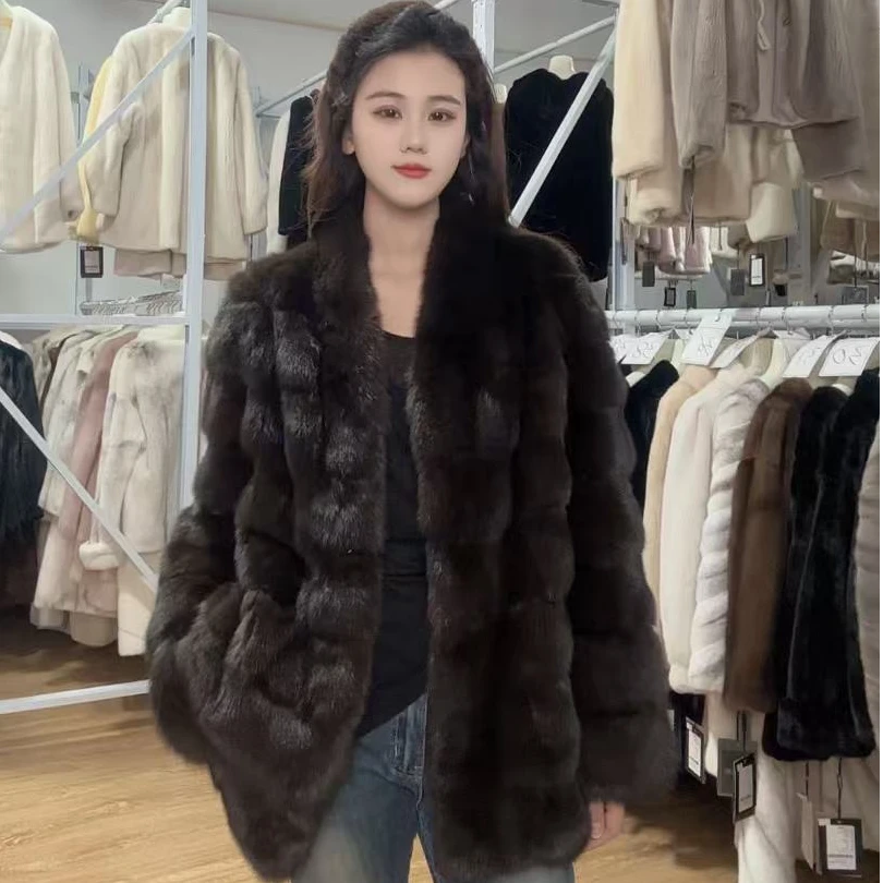 【园园】进口俄罗斯貂皮大衣女单件样D24156