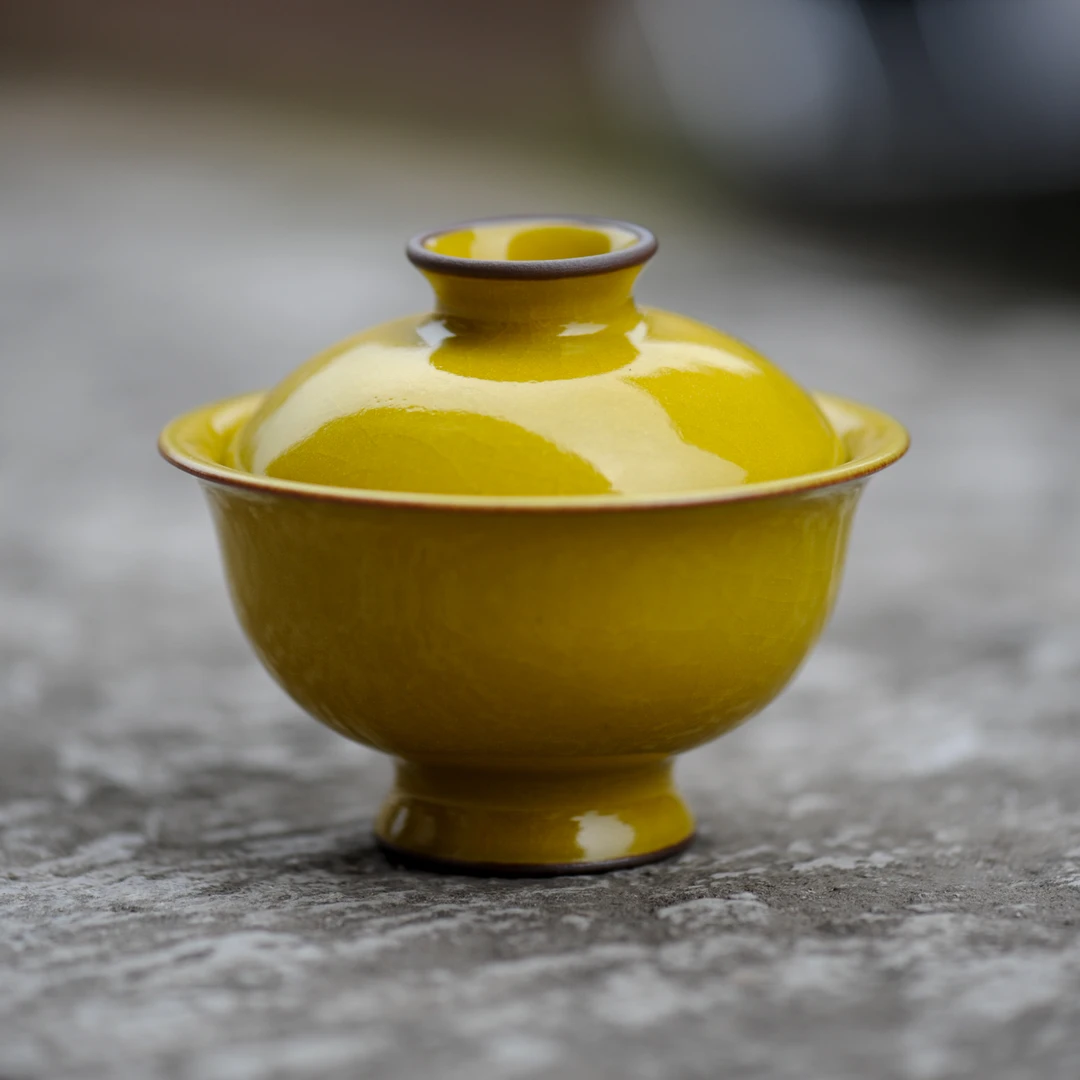 未名窑复古娇黄盖碗家用景德镇陶瓷茶杯主人杯2025新款侘寂风茶器