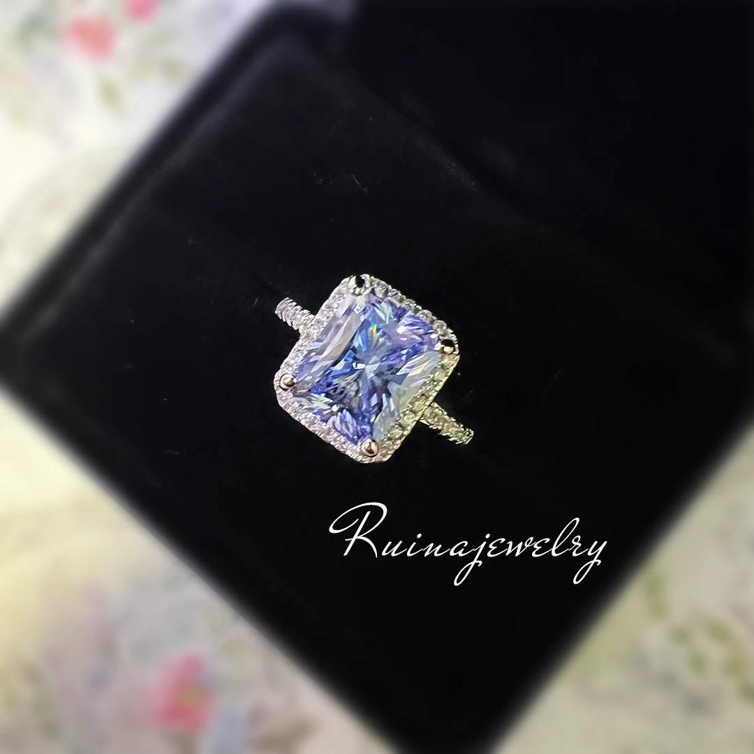 铜合金戒指 天青雾霾丨气质蓝轻奢小众精致经典长方简约百搭戒指