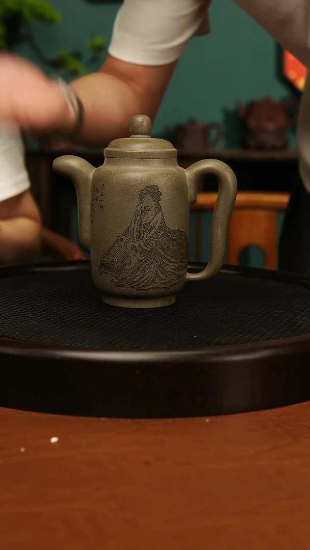 茶壶紫砂东石刻绘美女汲直419