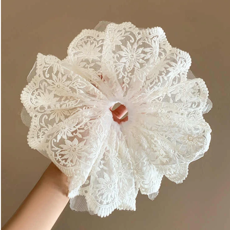 超仙白色蕾丝大肠发圈女高级感韩系慵懒风扎头发头绳超大绝美饰