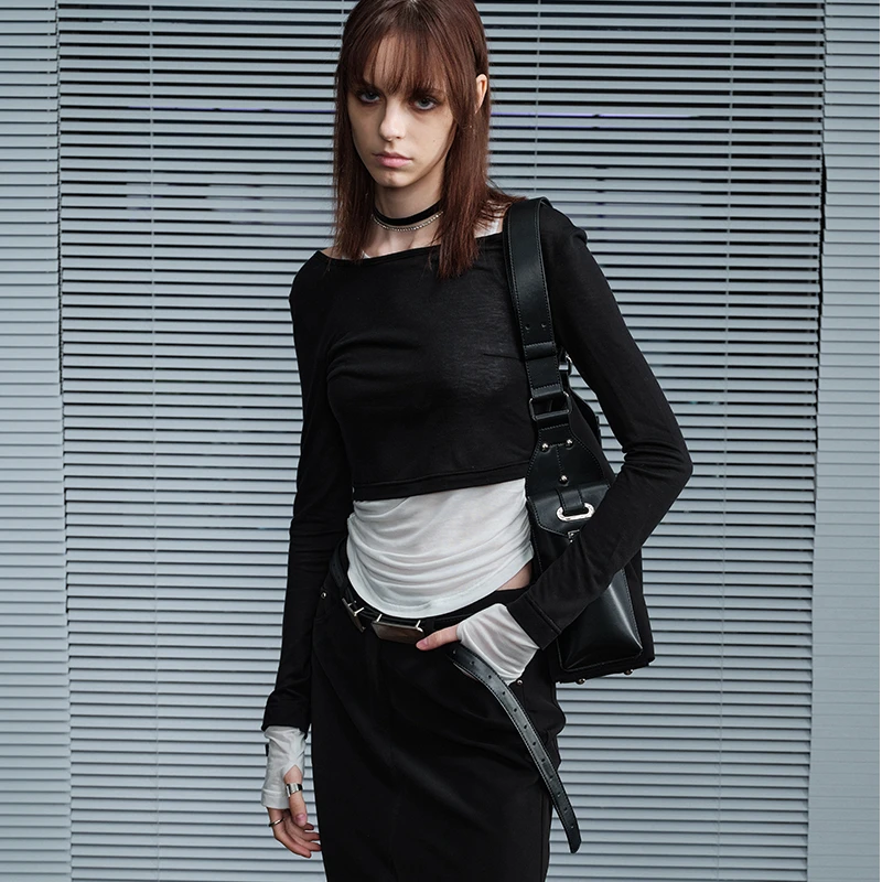 MODULER新款 原创设计感假两件修身显瘦针织长袖 灰色黑色