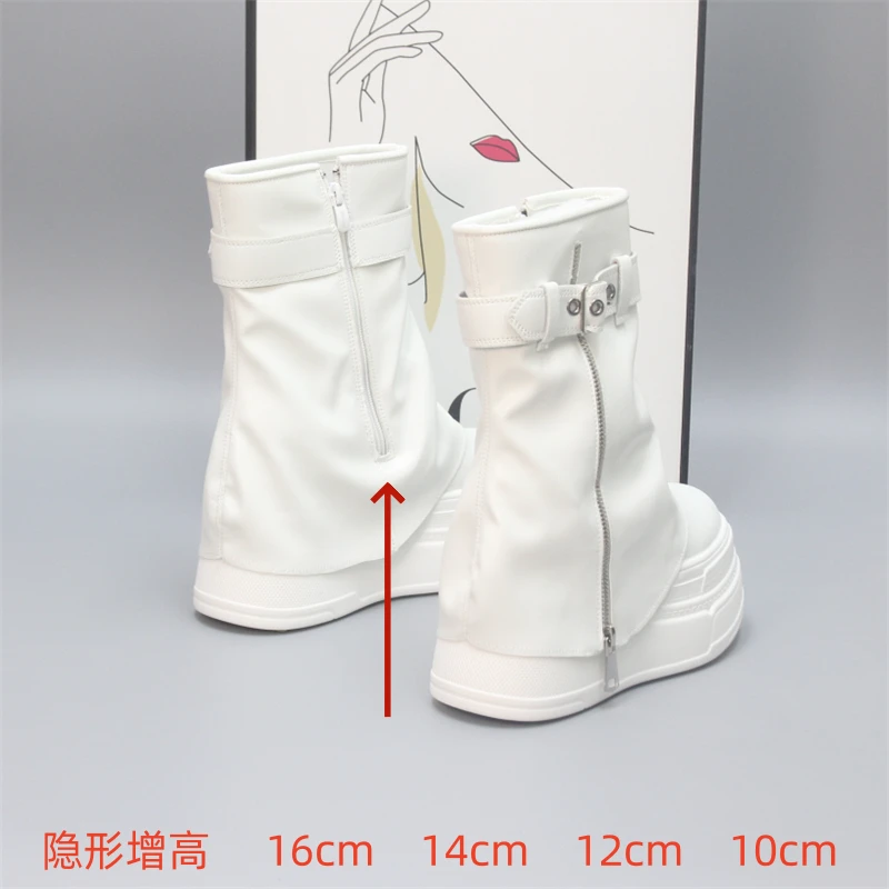 增高显瘦12CM时尚炸街裤管靴女小个子10cm马丁靴黑色洋气高跟短靴