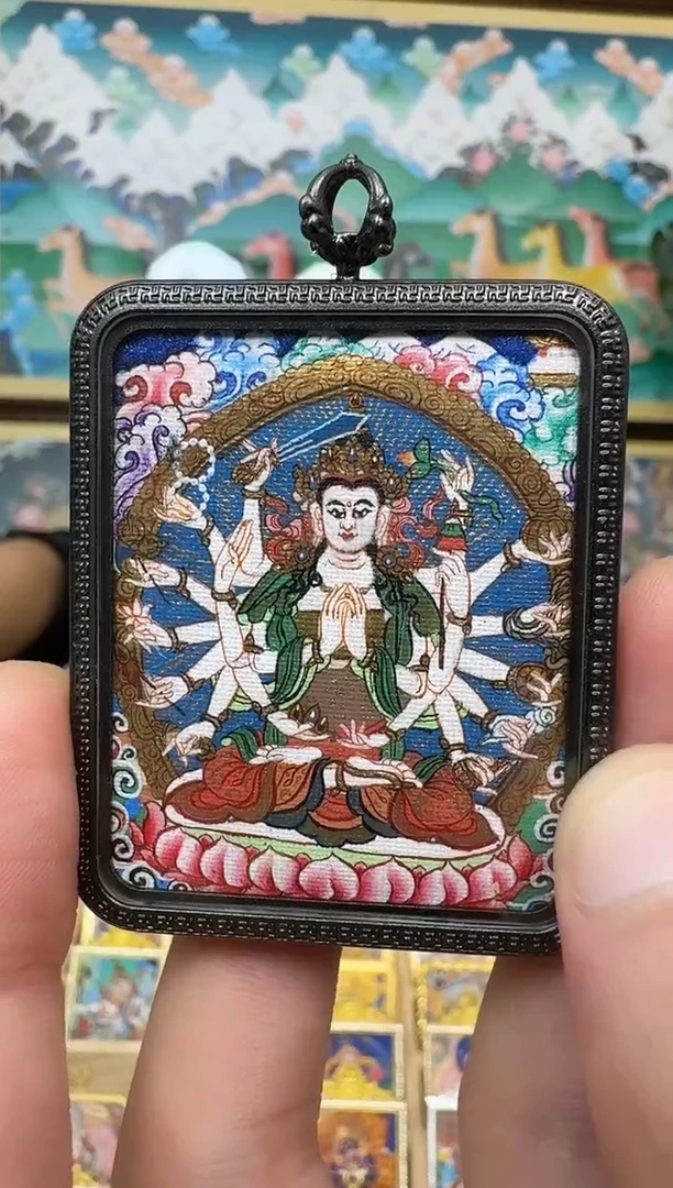 吊坠准提-热贡纯手绘唐卡吊坠