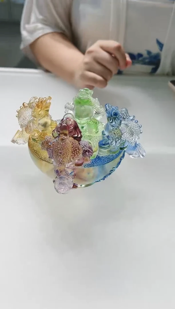 手工艺品琉璃古法琉璃四方金蟾