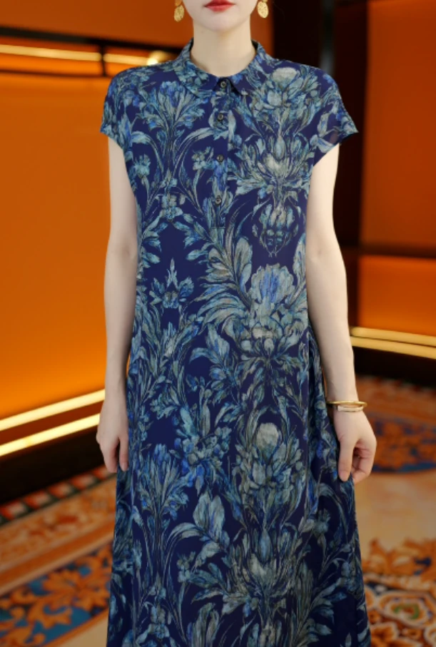 【送腰带】2025夏季中长款短袖套头连衣裙复古显瘦