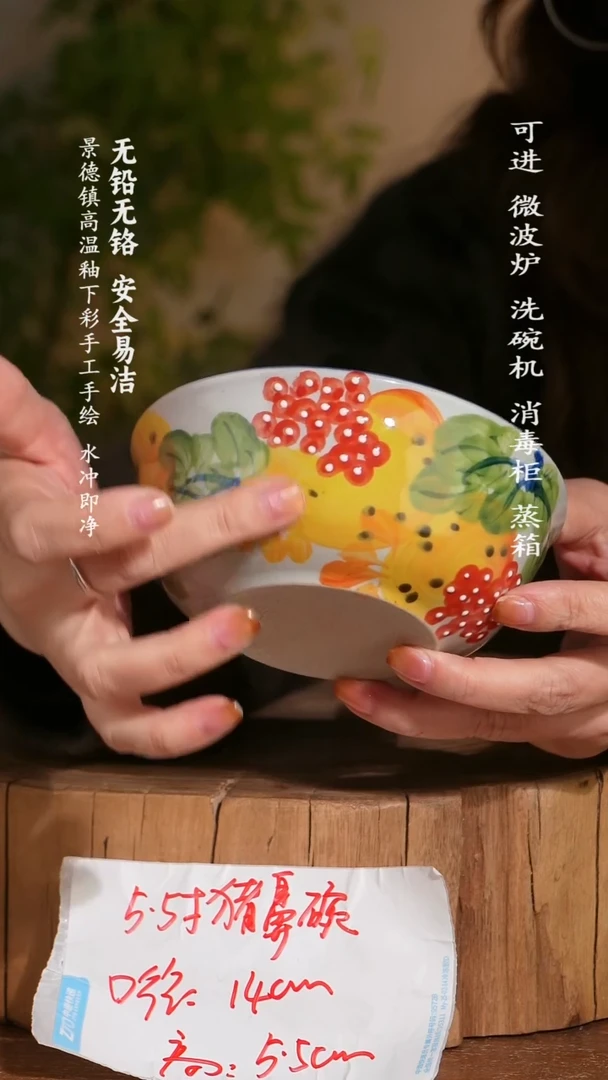 碗陶瓷景德镇高温瓷釉下彩手绘陶瓷