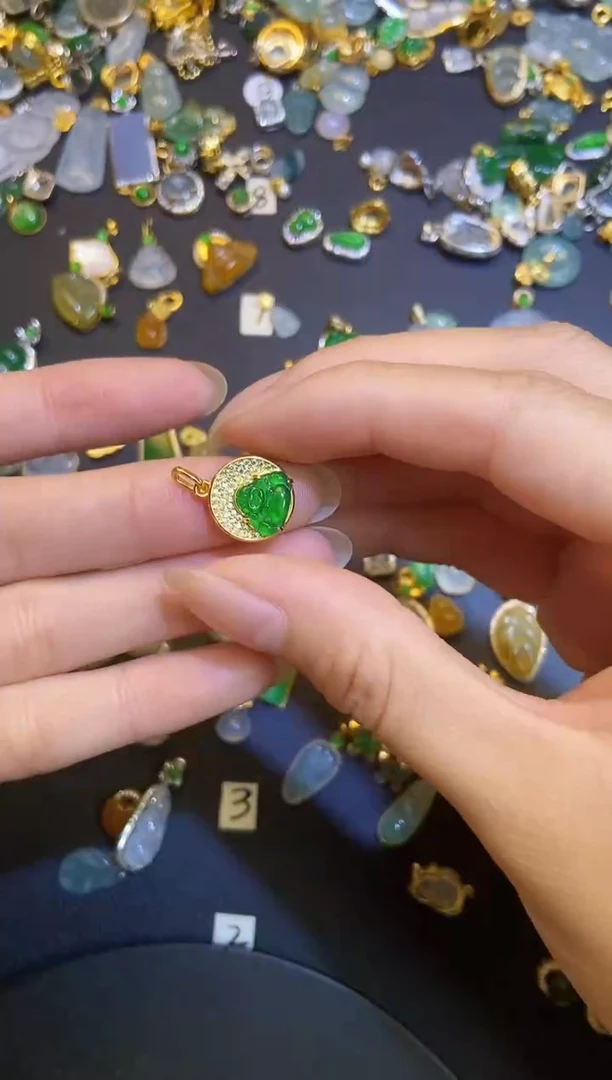 翡翠银S925镶嵌吊坠(不含链)天然A货翡翠