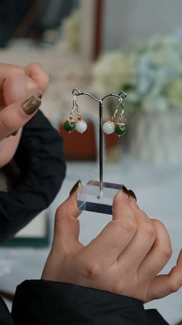 【闪购商品】和田玉耳饰合金2件套耳饰 9-10mm