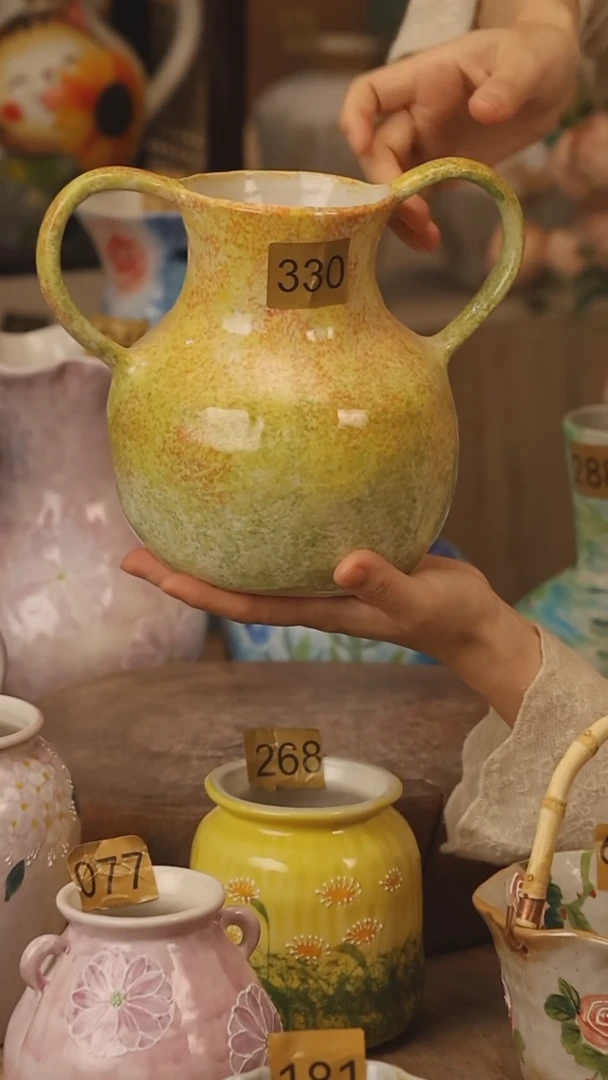 陶瓷景德镇设计师手作花器摆件侘寂风@M330@