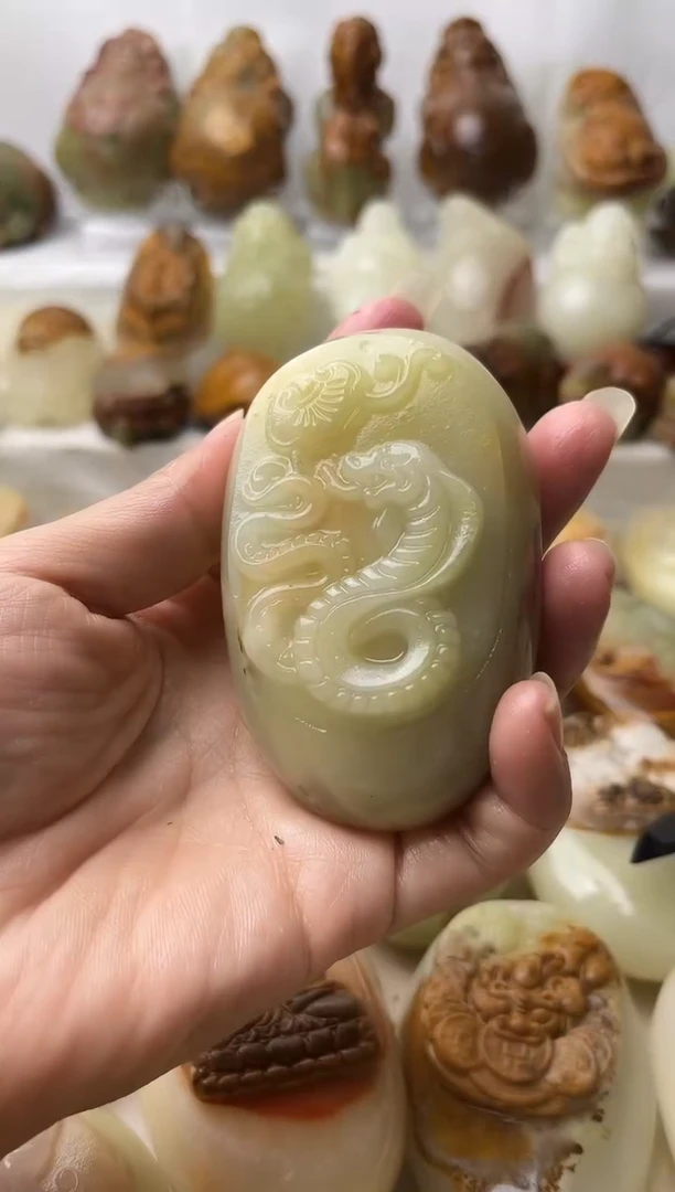 石材方解石手把摆件不退换蛇