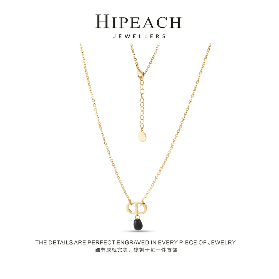 铜合金项链  镀K金 时尚黑珠猪鼻百搭项链HTW0092