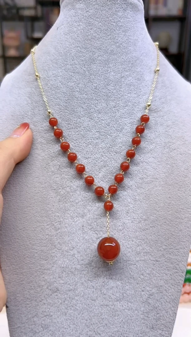 【闪购商品】玛瑙/玉髓颈饰银S925镀金镶嵌X46