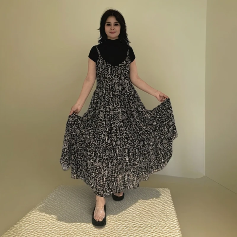 017时尚百搭碎花吊带连衣裙新款显瘦吊带裙女