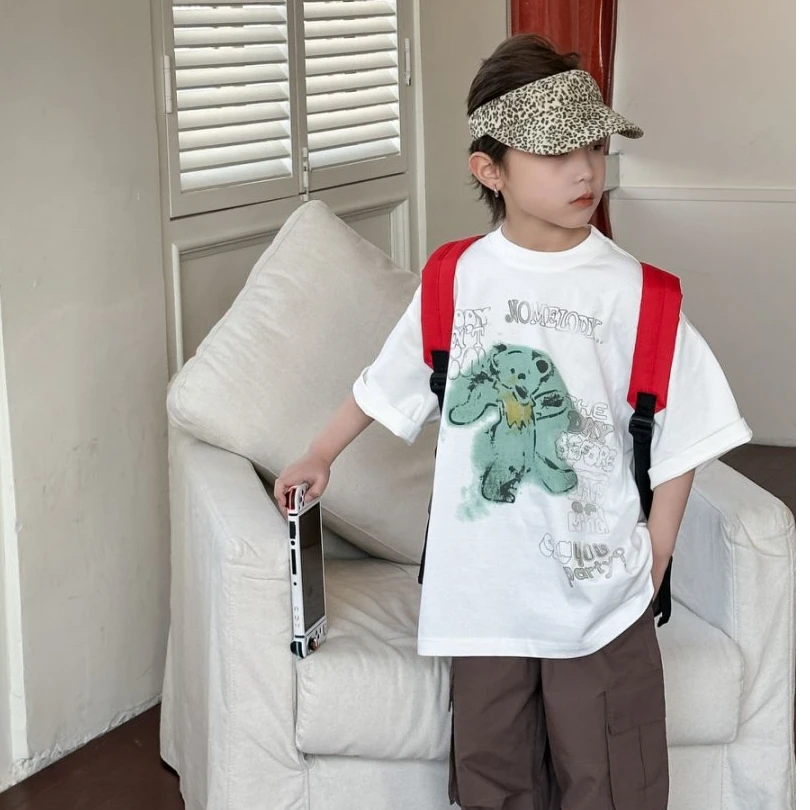 男B类夏季卡通动漫极简风印花T恤洋气时尚嬉皮部落风KL4S1112