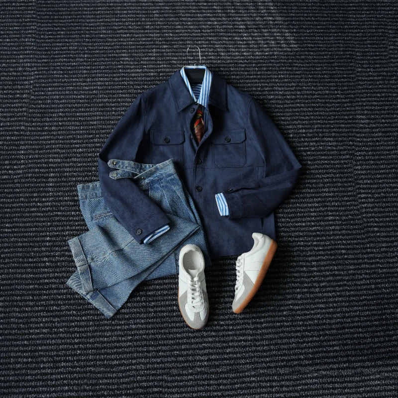 CssuGent高定绅士麂皮绒工装夹克男时尚行政复古翻领拉链优雅外套